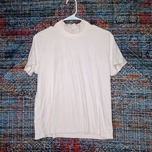 LL Bean women solid blush mock neck supima tee shirt L EUC